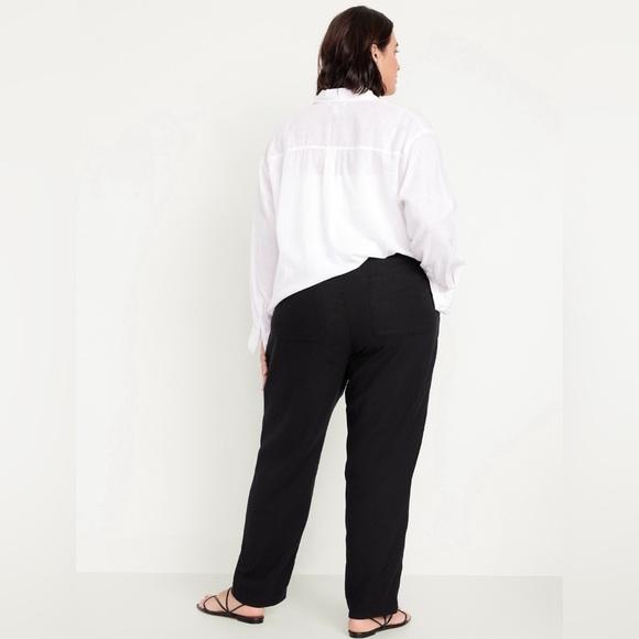 NWT!  Old Navy Black High-Waisted Linen-Blend Straight Ankle Pants - Multiple 🔹 - Picture 7 of 10